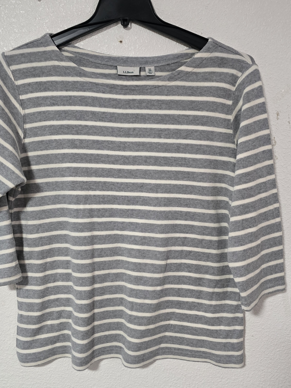 L.L.Bean Gray and White Striped Boatneck Top - Picture 2 of 7